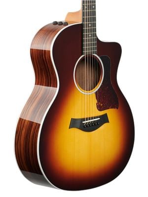 Taylor 214ce DLX GA Acoustic Electric Tobacco Sunburst with Case Body Angled View
